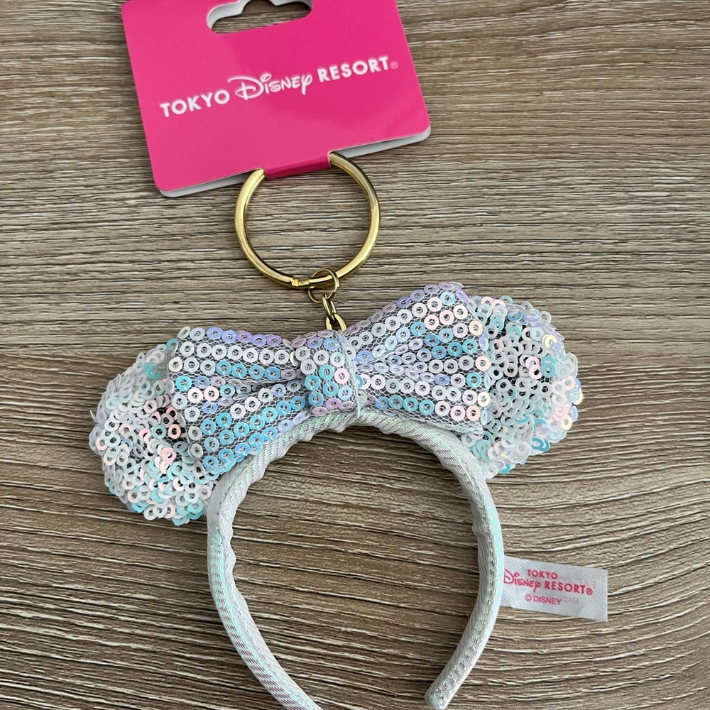 Disney White Sequin Mickey Ears Keychain/Bag Charm